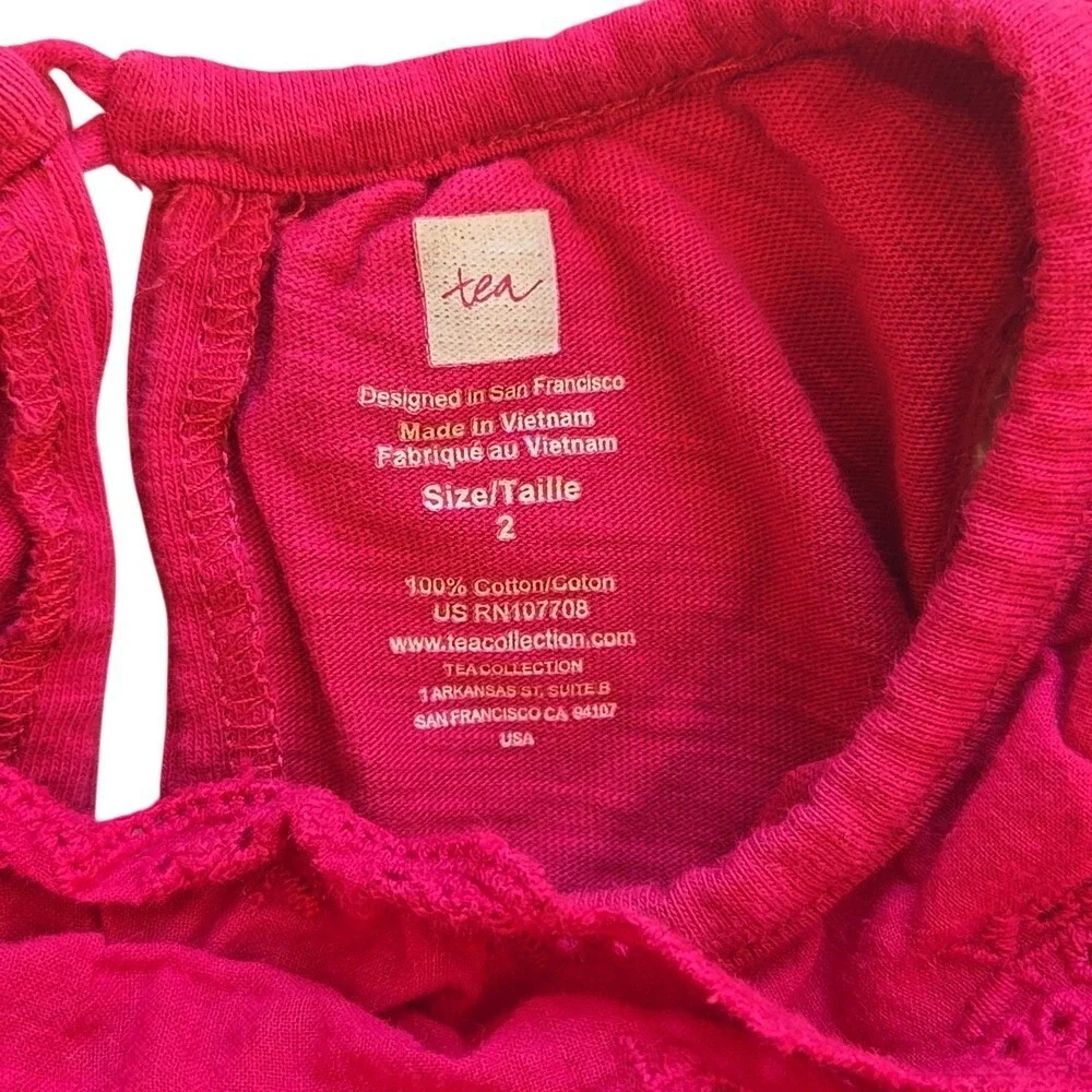 Tea Collection Fuchsia Pink Girls Tank‎ Sleeveless Dress Ruffles Size 2 Cotton